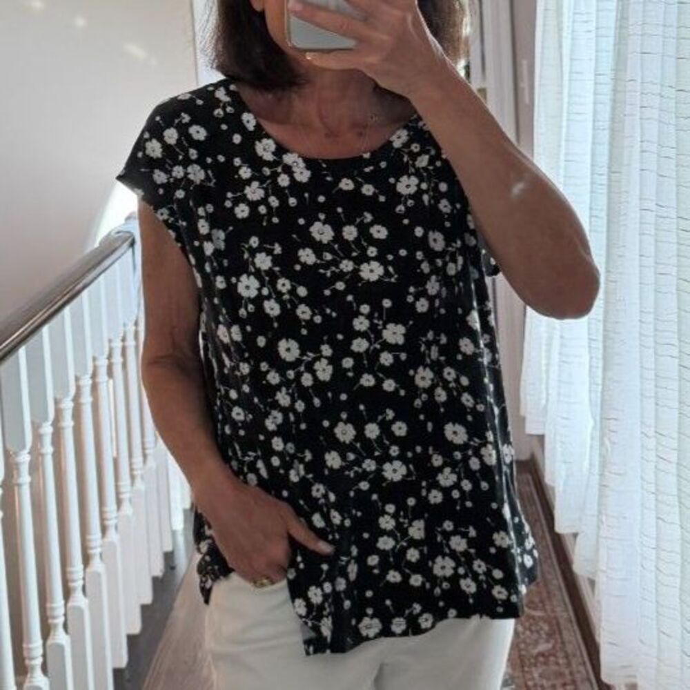 Romantic Michael Kors Floral Top, Black White, Soft Stretch, XL